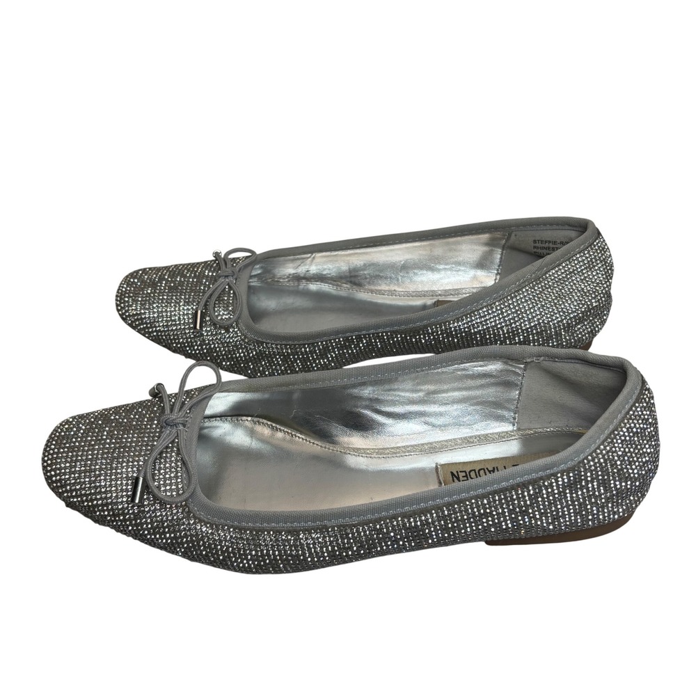 Steve Madden Ballet Flats 7.5 Silver Rhinestone Bow Sparkle Party Glam Y2K - Picture 8 of 11